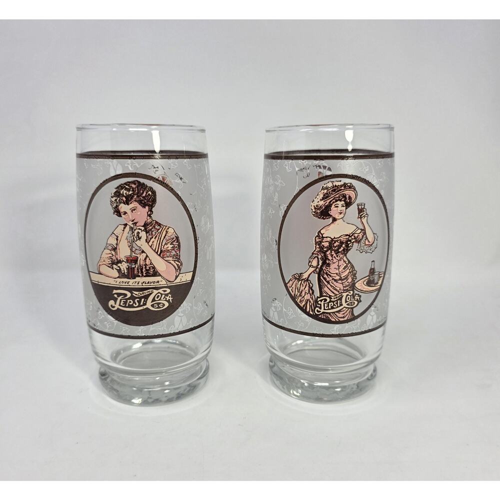 1983 Pepsi Commemorative Glasses with Victorian Lady Gibson Girl Motif